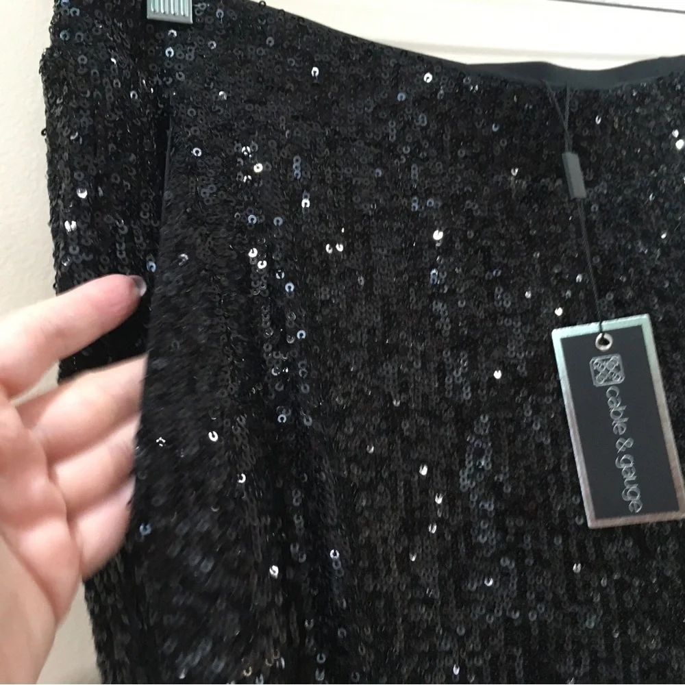 CABLE&GAUGE Jogger Pants Black Sequin Pull On Elastic Waist Womens Size m - Picture 2 of 6